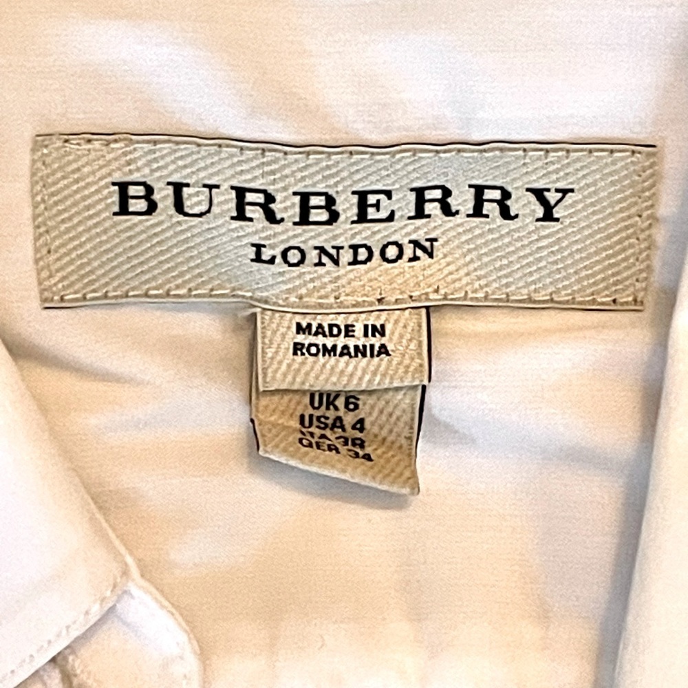 Burberry London cotton blend blouse w/gathered waist and ruffle hem, sz4, EUC - Picture 7 of 8